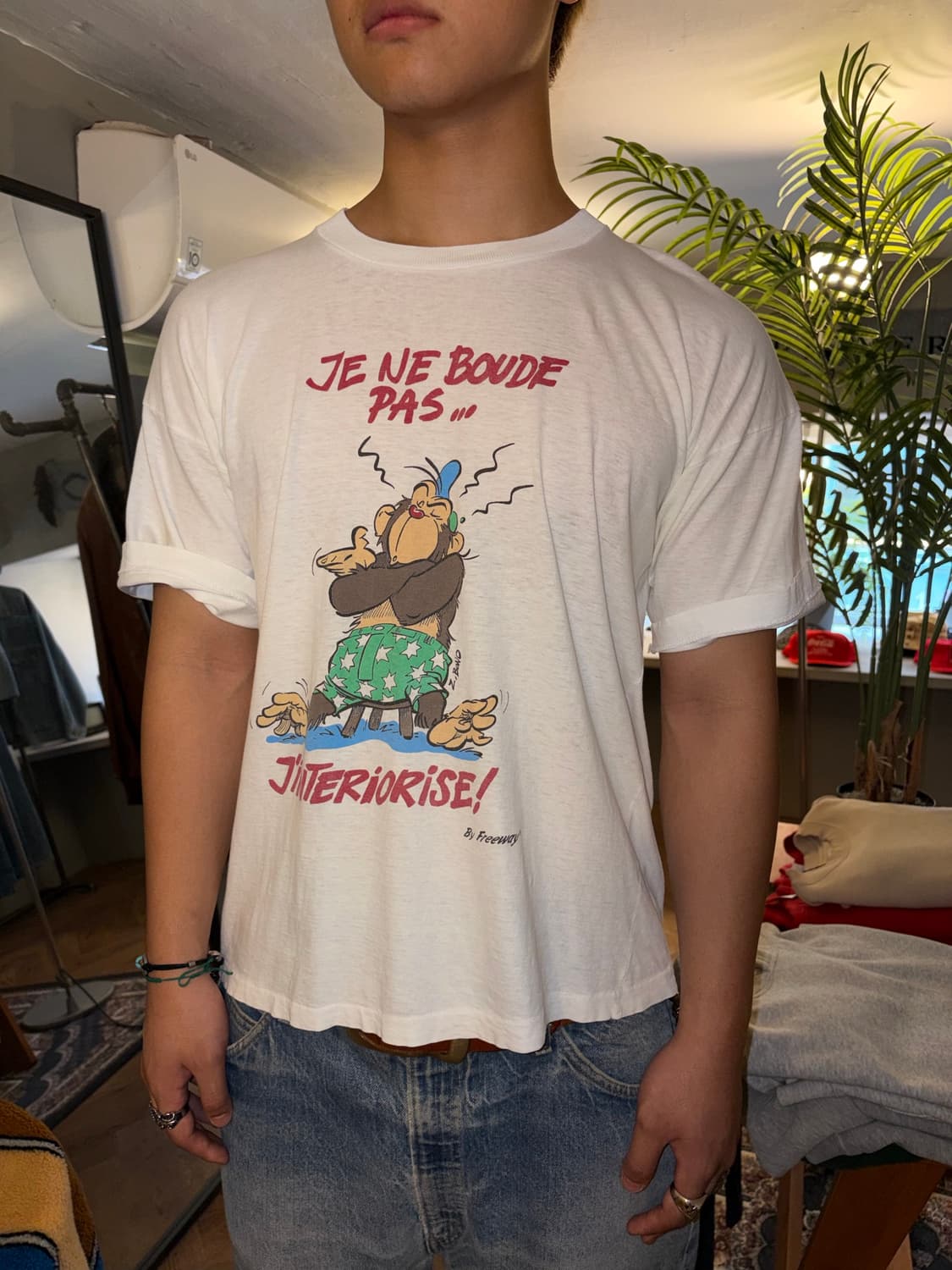 90‘s France humor cartoon print T-shirt  상품이미지4