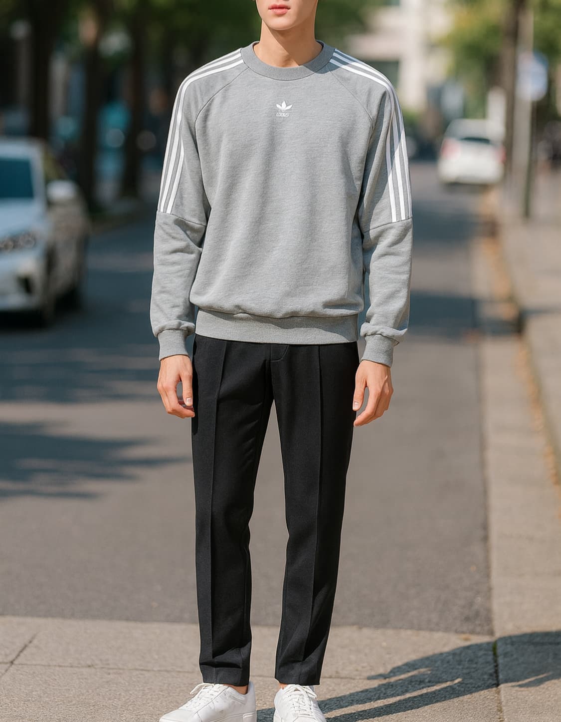 아디다스 삼선 맨투맨 회색_S 상품이미지1