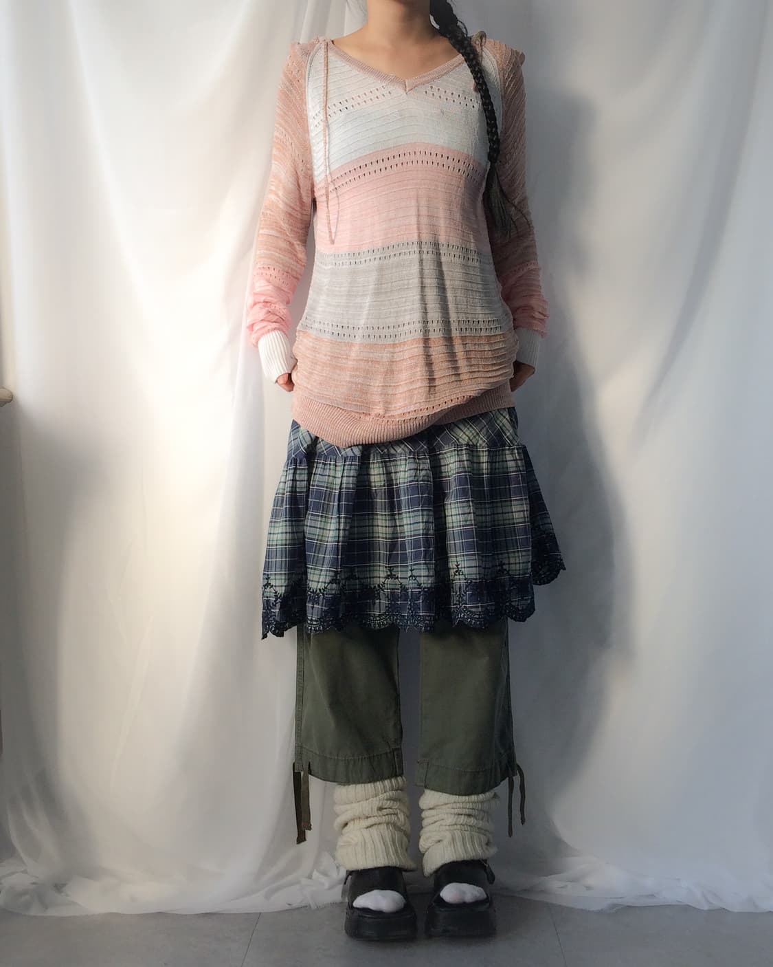Mixed pattern point crochet hood knit 상품이미지4