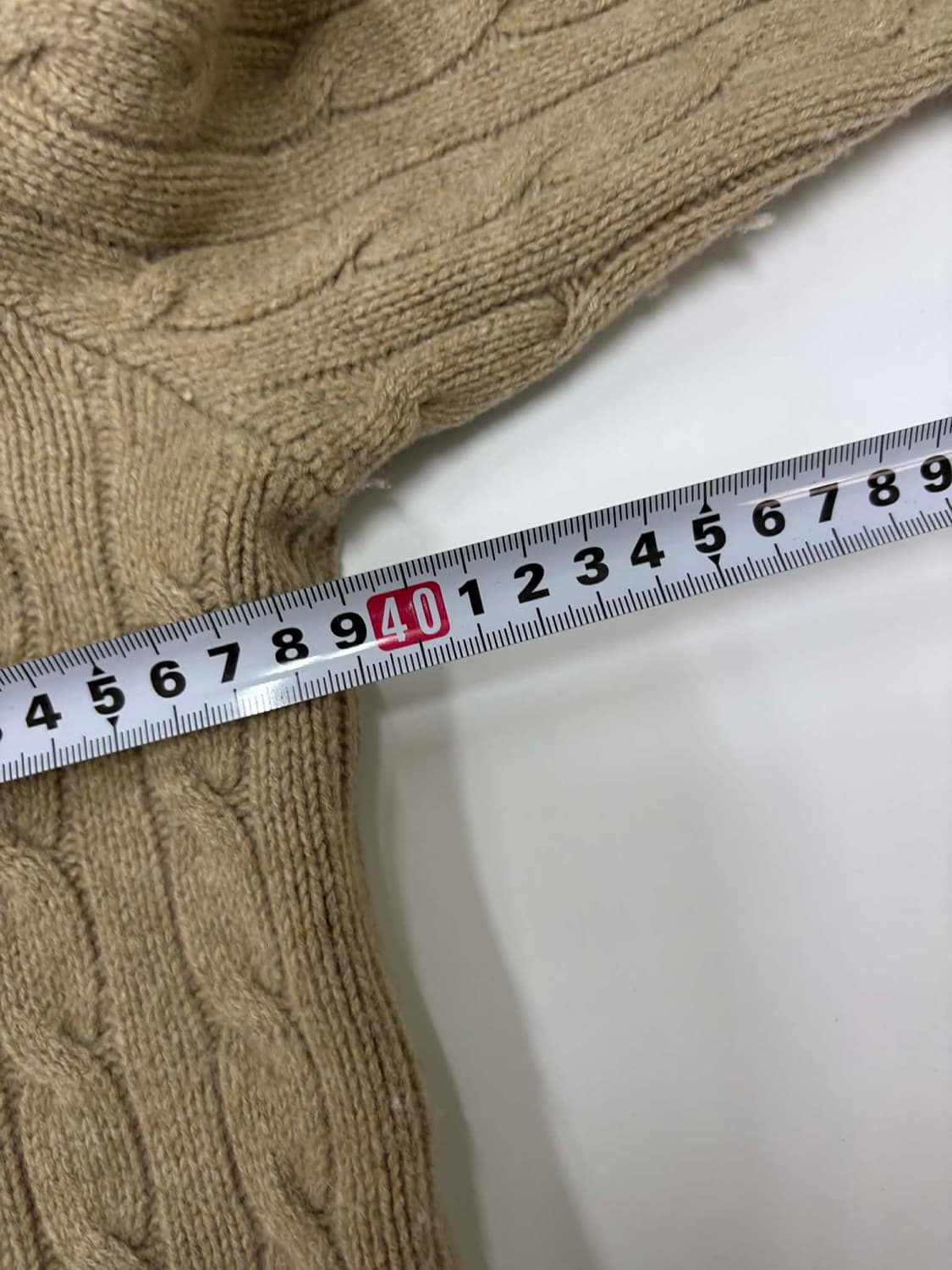 폴로 랄프로렌 울 캐시미어 베이지 핀터깔 케이블 걸즈 크루넥 니트(L) 상품이미지6