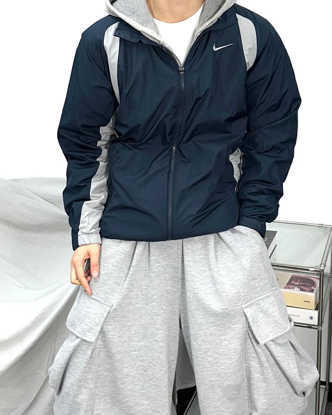 나이키 00s 네이비 그레이 배색 바람막이 L 상품이미지2