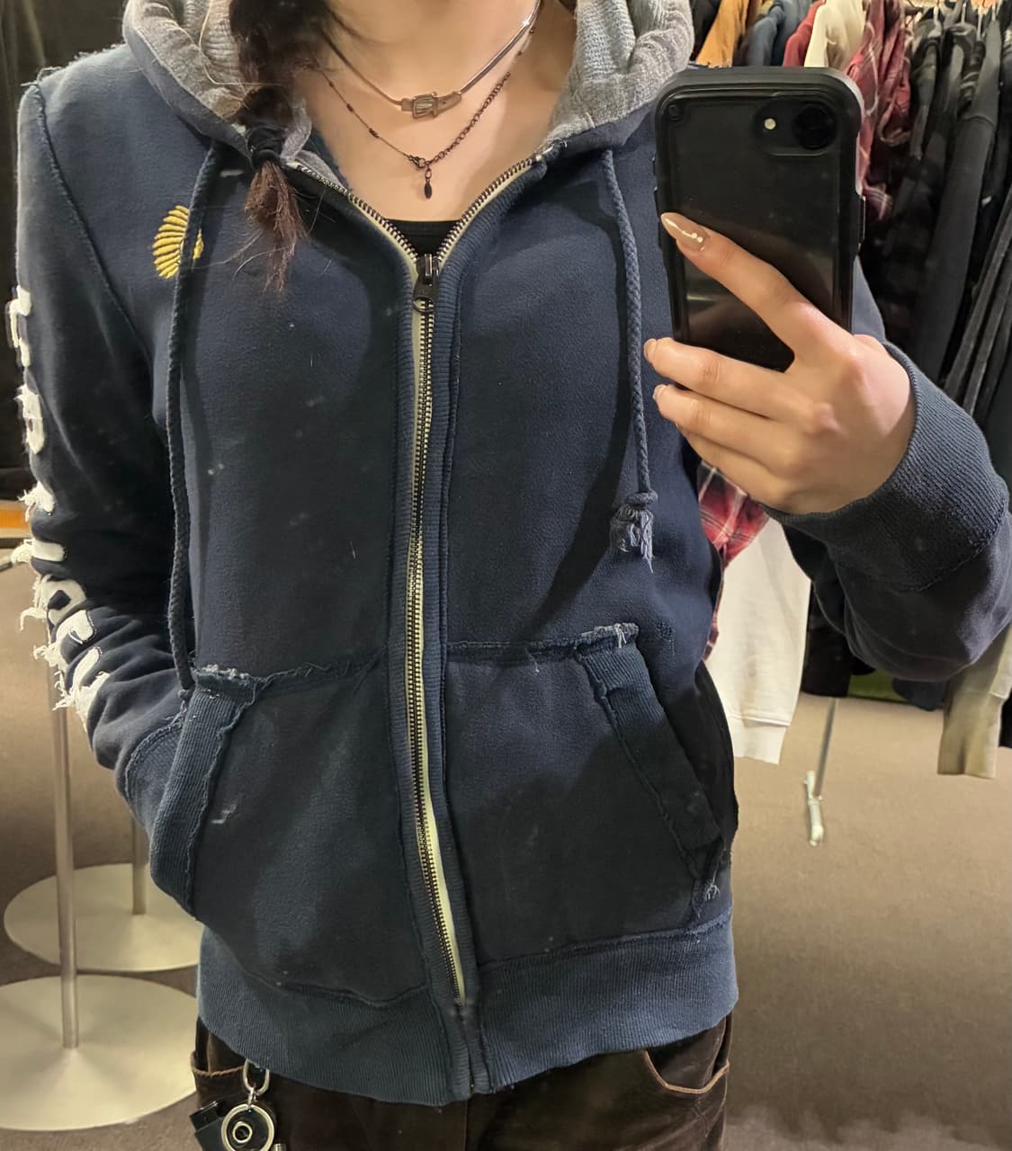 S)Japanese vintage 여성 알파벳 패치 후드 집업 상품이미지2