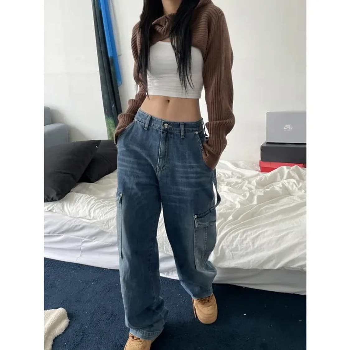 키미스 후드 니트볼레로 레이어드 브라운 오호스미스치프에이블리 상품이미지4