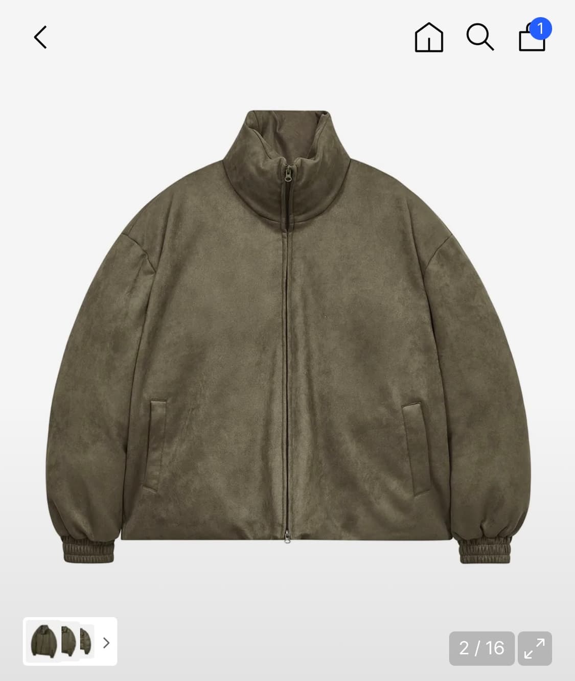 [블프보다 싸다] 87-STAN105 유틸리티 하이넥 스웨이드 패딩 카키 상품이미지1