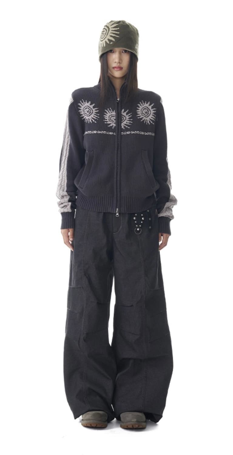 아캄 98 프린트 데님 팬츠 블랙 printed knee pin-tuck 상품이미지4