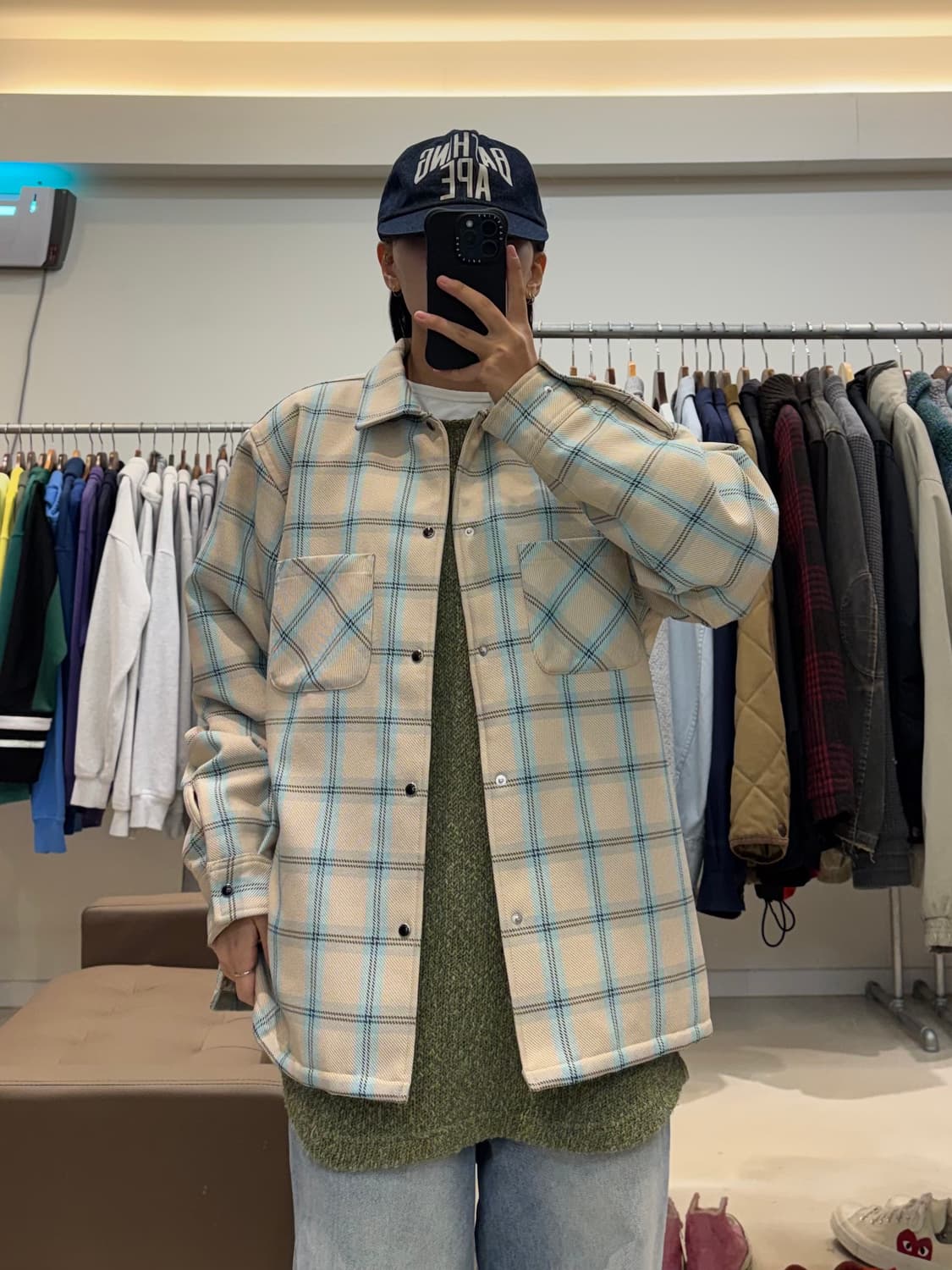 빔즈 플러스 옴브레 체크 패딩 자켓 상품이미지4