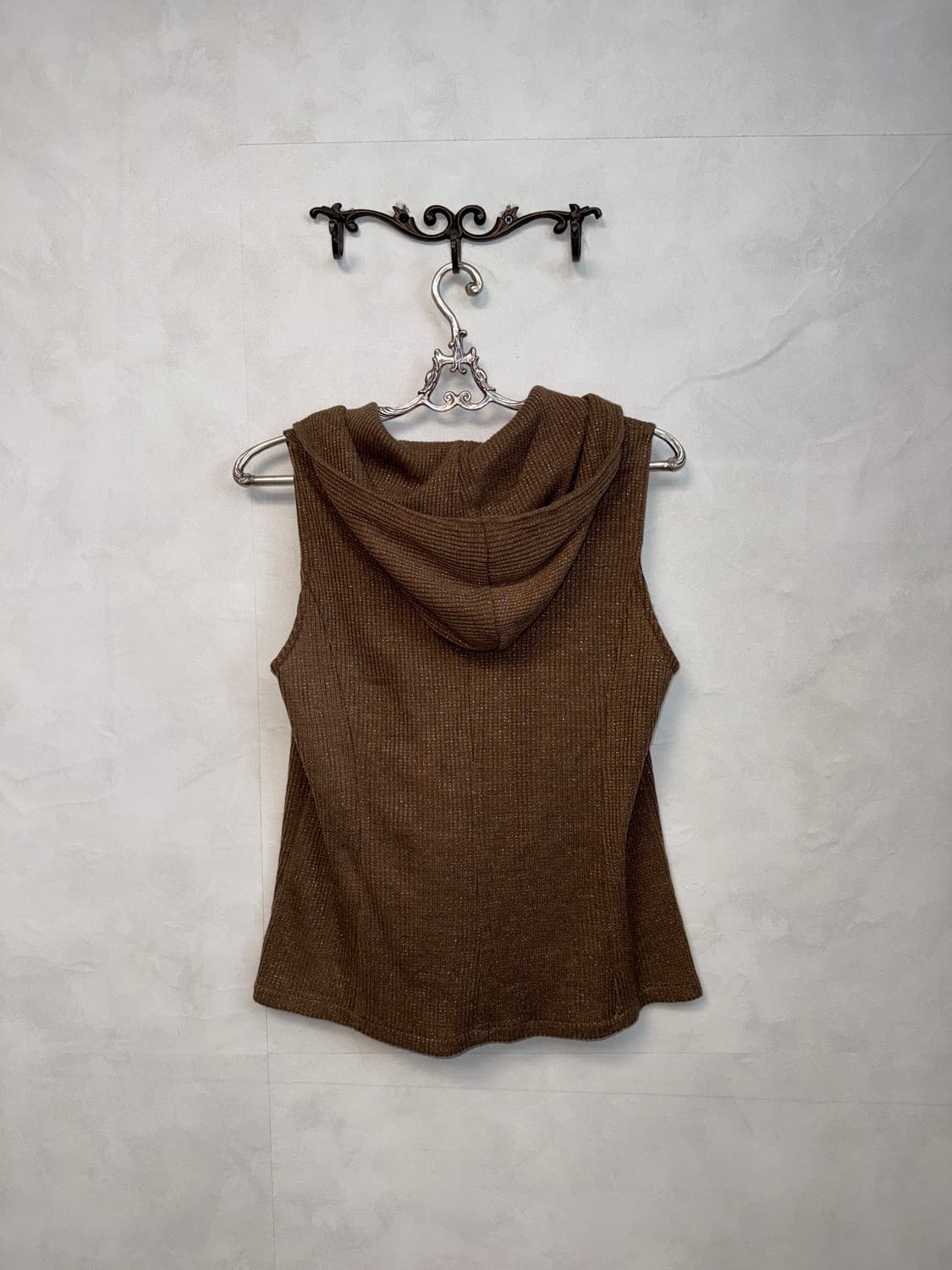 Brown glitter wrap button hood vest 상품이미지3
