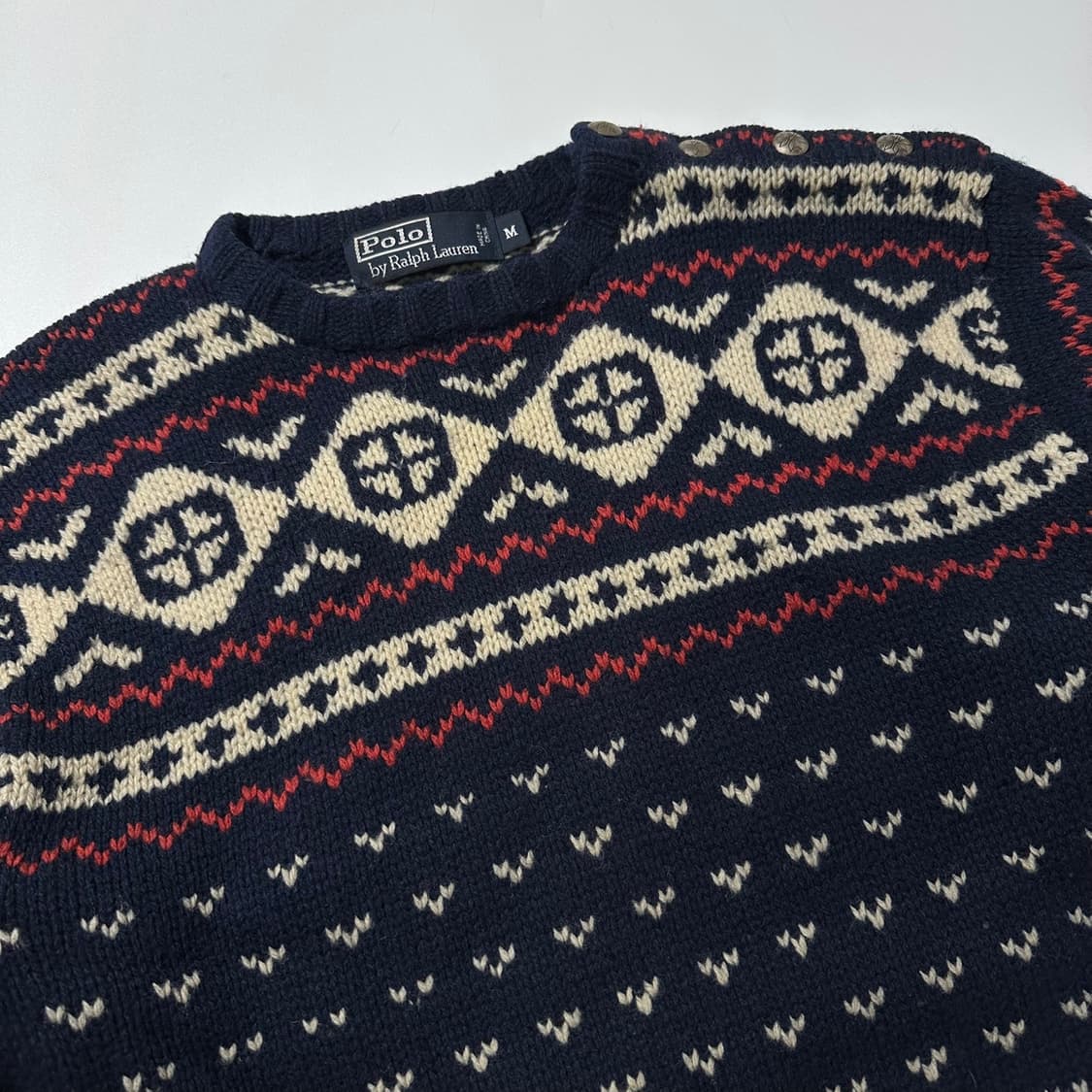 폴로 랄프로렌 노르딕 패턴 숄더 버튼 울 핸드 니트 상품이미지3