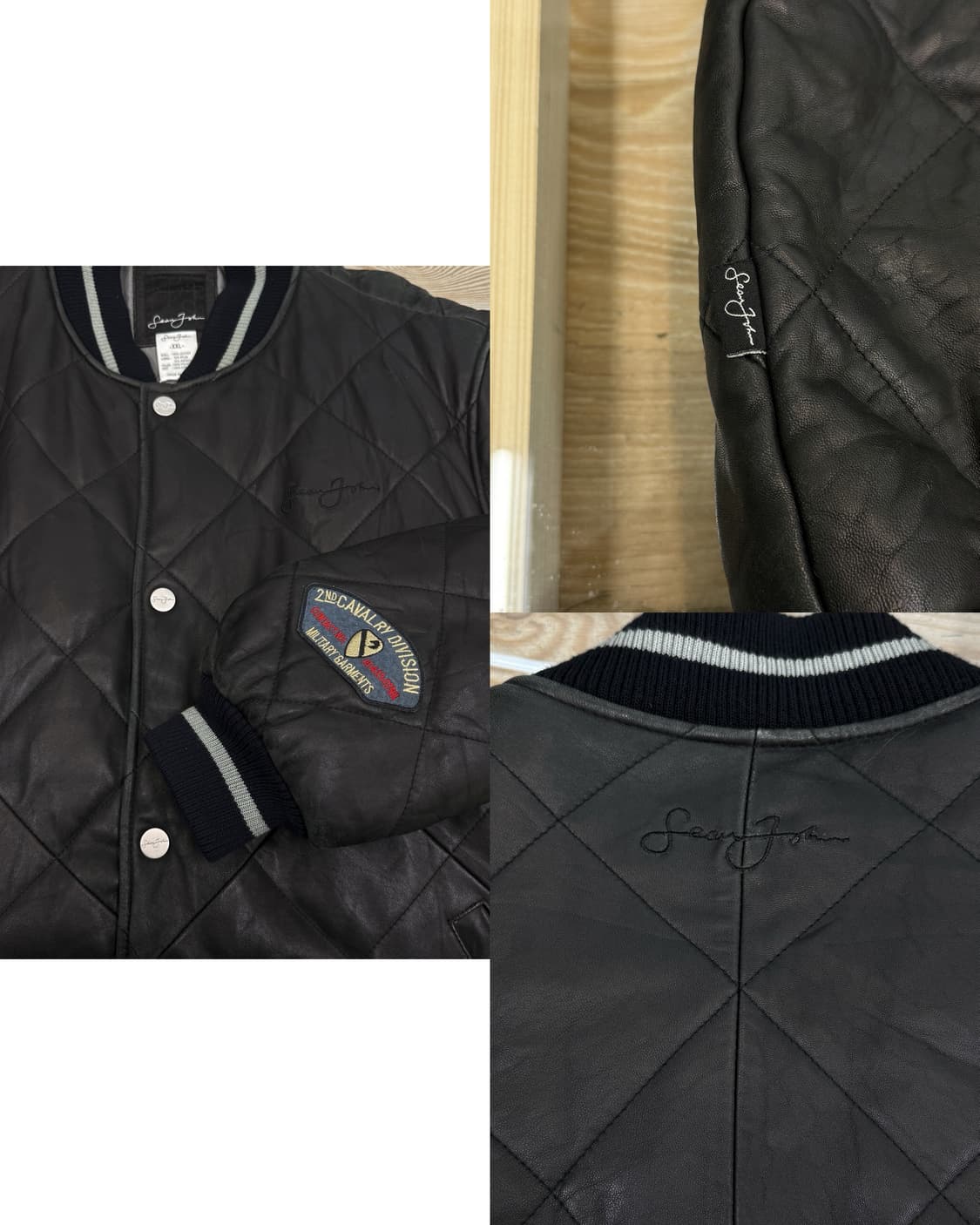 션존 다이아몬드 퀼티드 램스킨 레더 오버 바시티 자켓 상품이미지5
