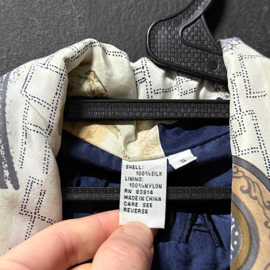 VTG 빈티지 100% 실크 에스닉 바로크 풀 패턴 집업 블루종 자켓 상품이미지6