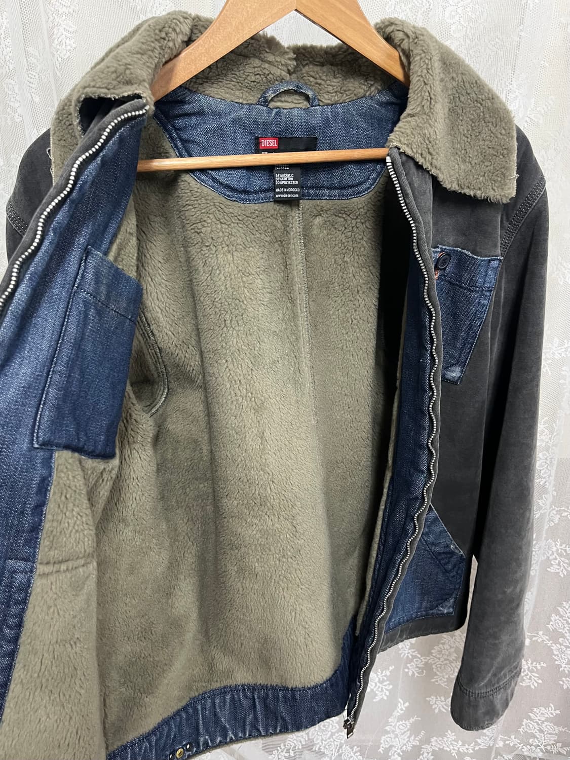 L) 디젤 데님 패치워크 양털 자켓 상품이미지4