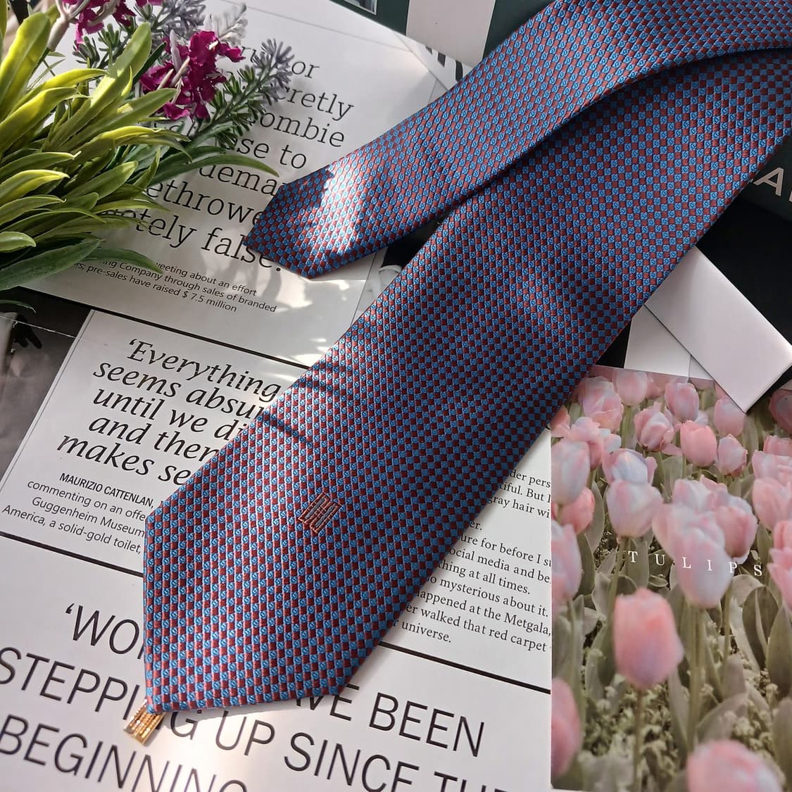 DAKS 닥스 실크 블루 체크 패턴 넥타이 8cm 새상품 E846 상품이미지3