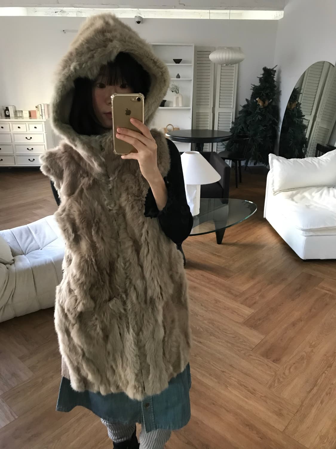 vintage rabbit fur hood vest 상품이미지2