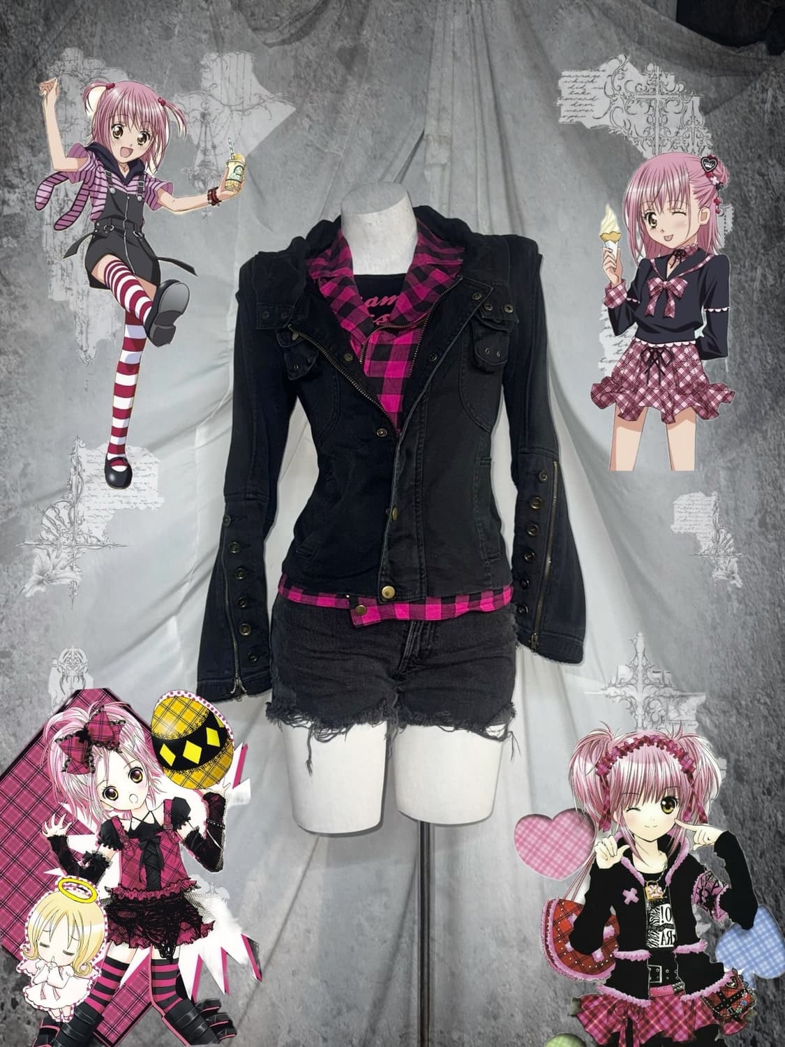 캐캐체 아무깔 블랙 핑크체크 키치 와투케 코디세트  상품이미지1