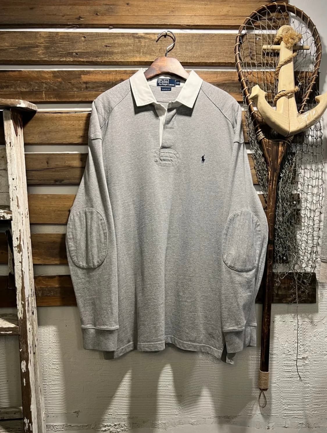 [2XL]폴로 랄프로렌 엘보패치 그레이 럭비 티셔츠 상품이미지1