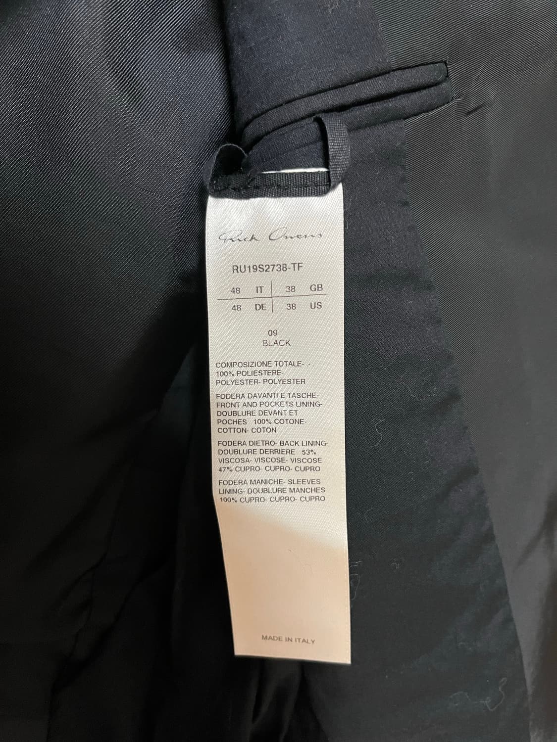 릭오웬스 원버튼 싱글 블레이져 상품이미지4