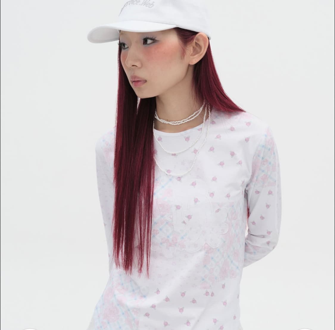 Flower Appliqué Curve Top [Pink] 상품이미지2