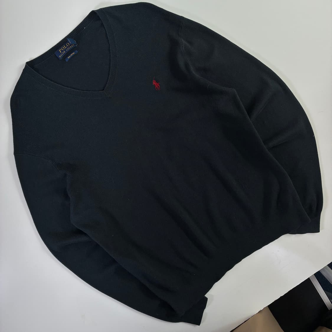 Polo  폴로 랄프로렌 자수 피마코튼 블랙 브이넥니트  상품이미지2