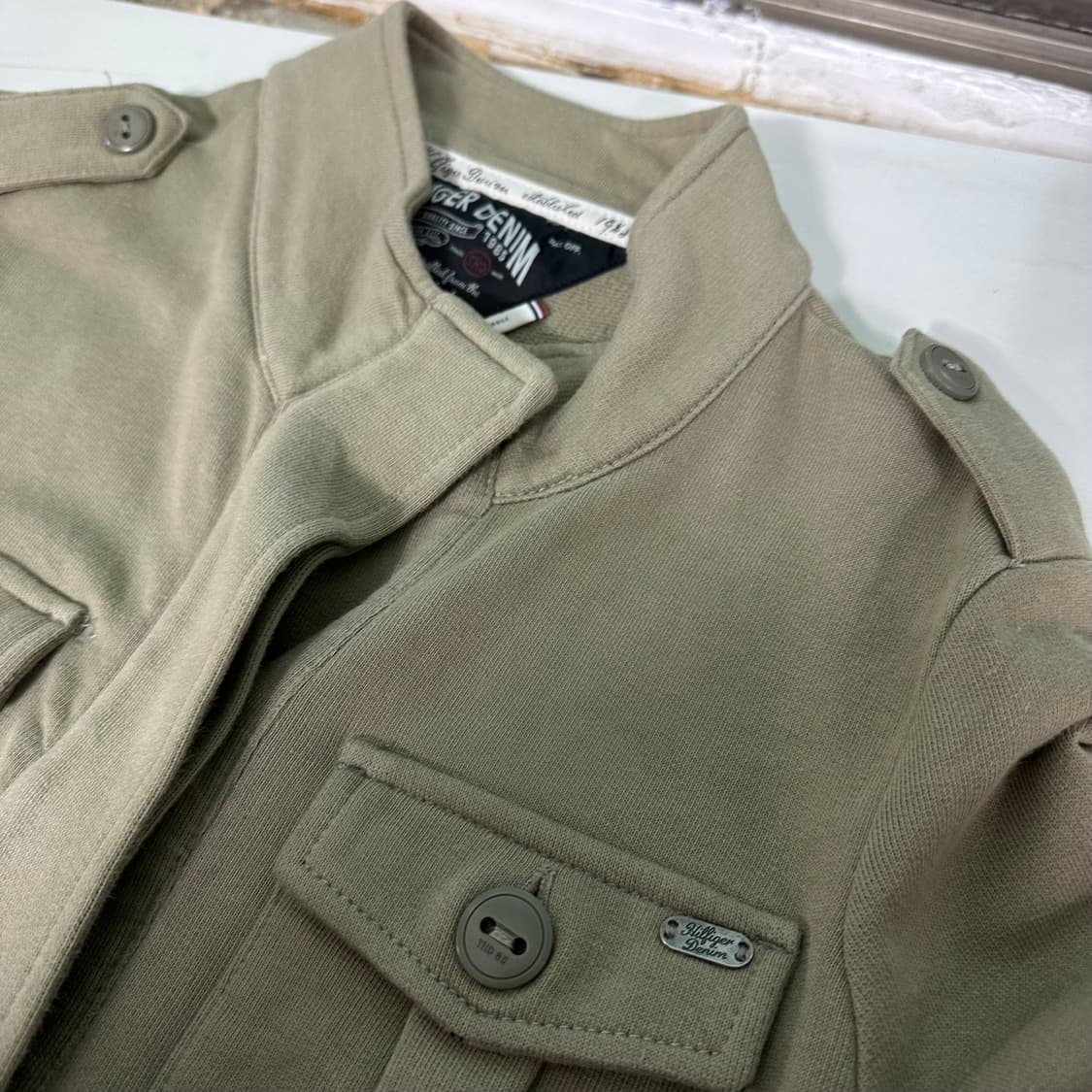 우먼L 타미힐피거 데님 베이지 허리스트링 스웻 야상자켓 상품이미지1