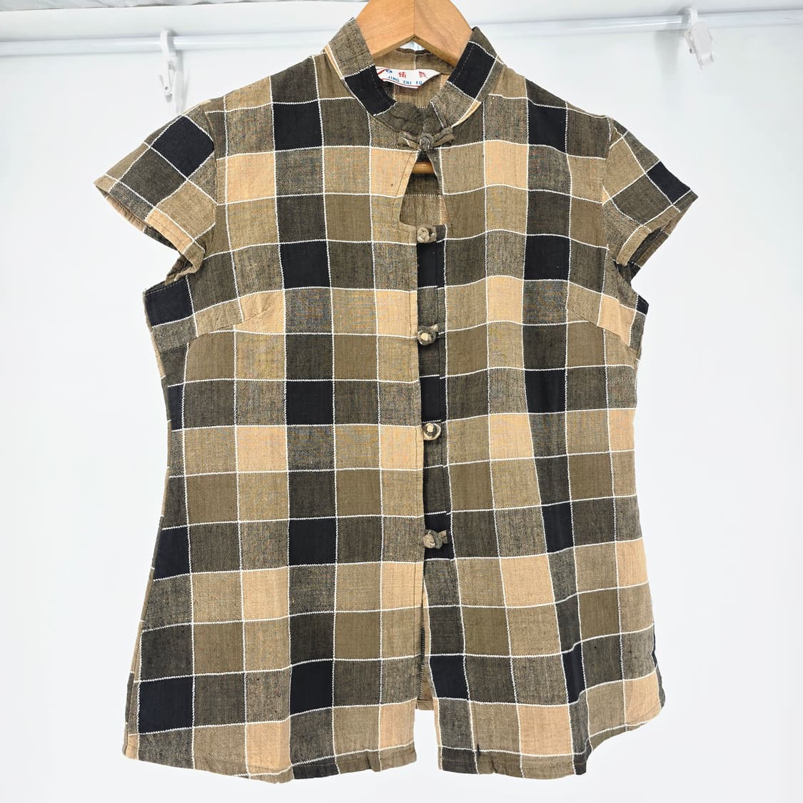 체크 차이나넥 린넨 블라우스 상품이미지7