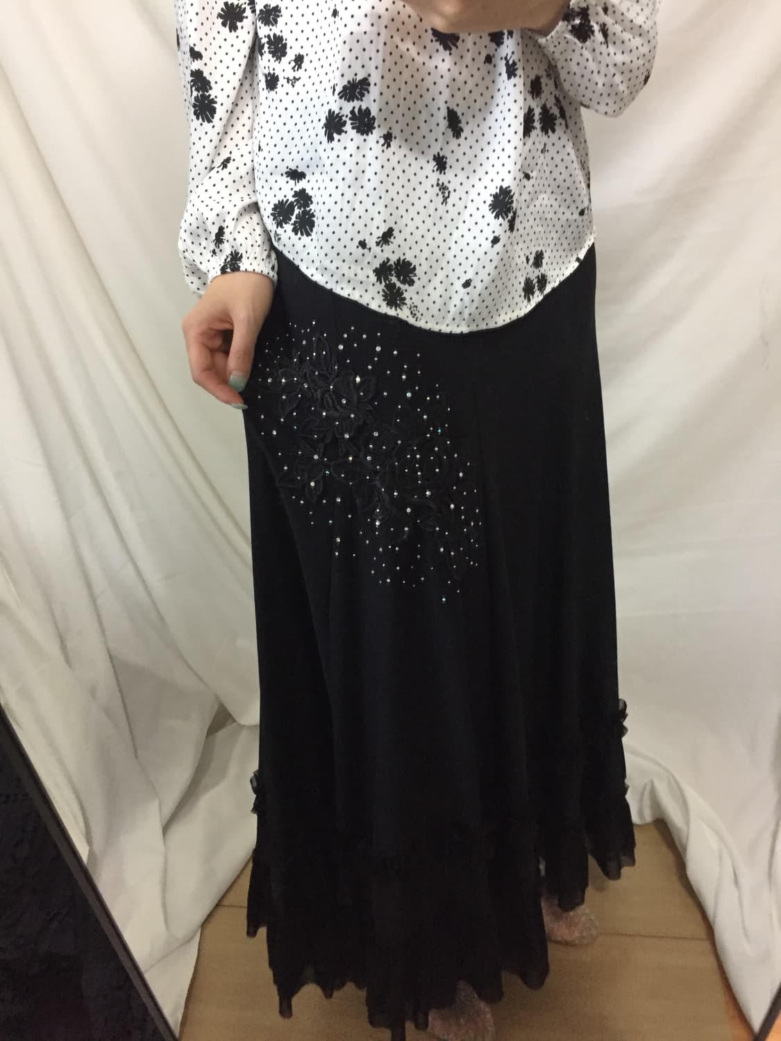 꽃 큐빅 프릴 스커트 상품이미지1