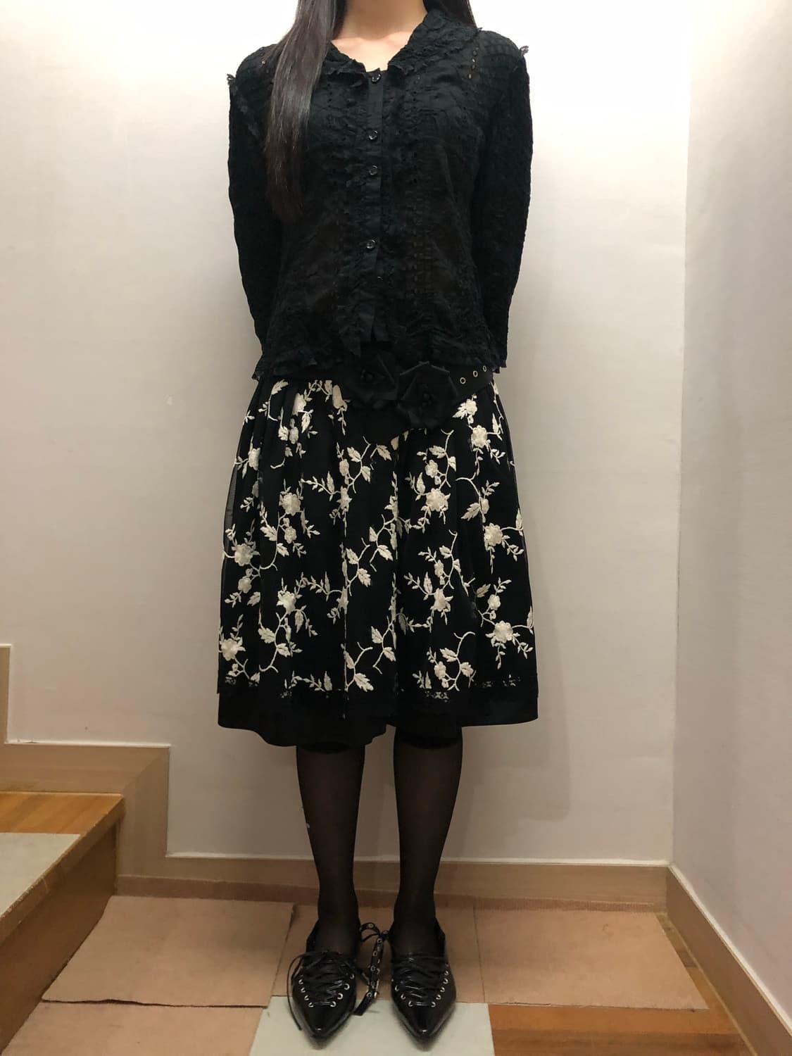 빈티지 네이비 플라워 미디 스커트 상품이미지6