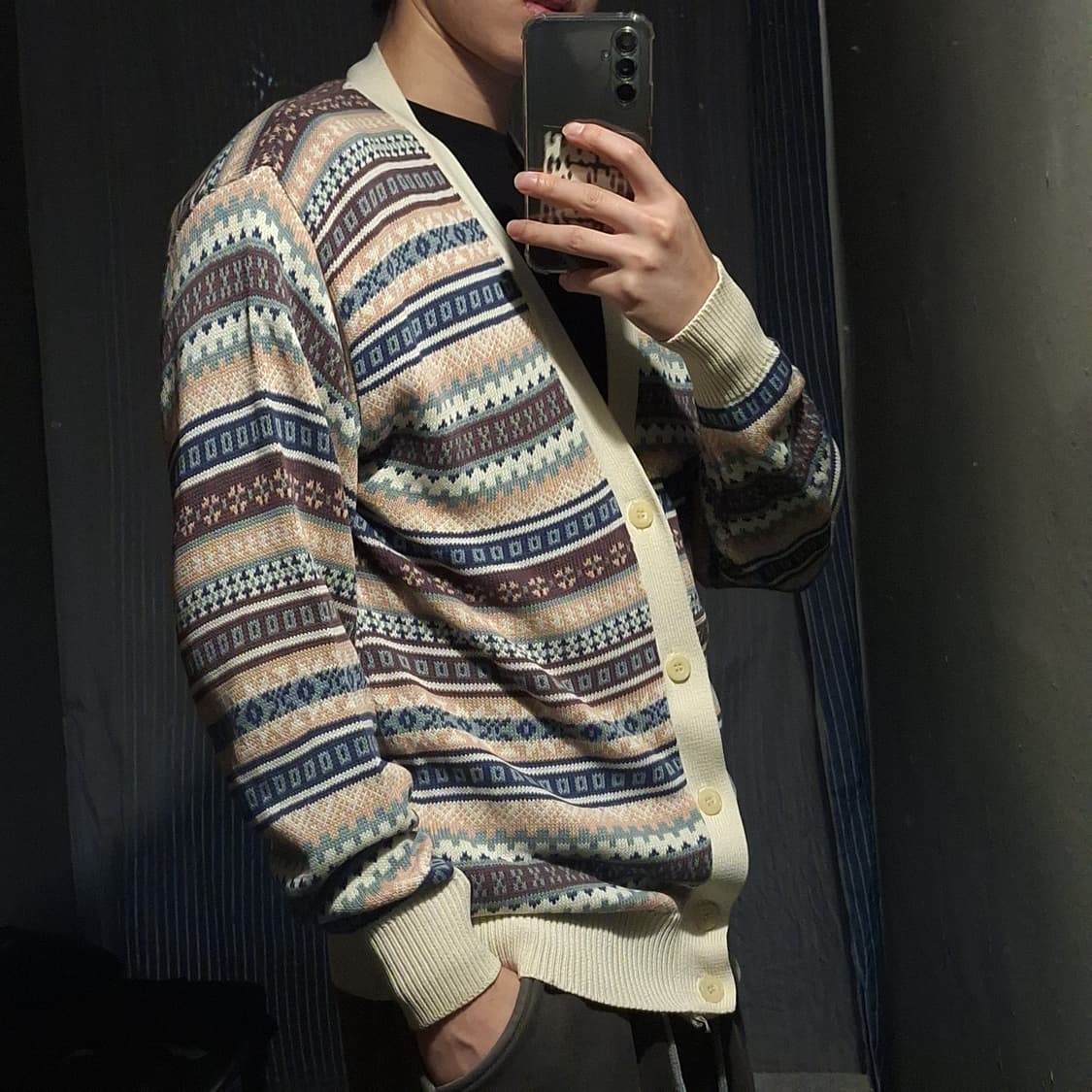 BRENNTANO CASUAL  에스닉 패턴 브이넥 니트 가디건 L 상품이미지2