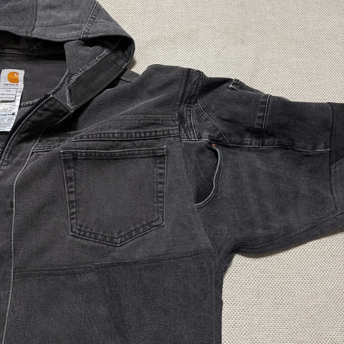 칼하트 블랙 데님 포켓 후드 자켓 상품이미지5