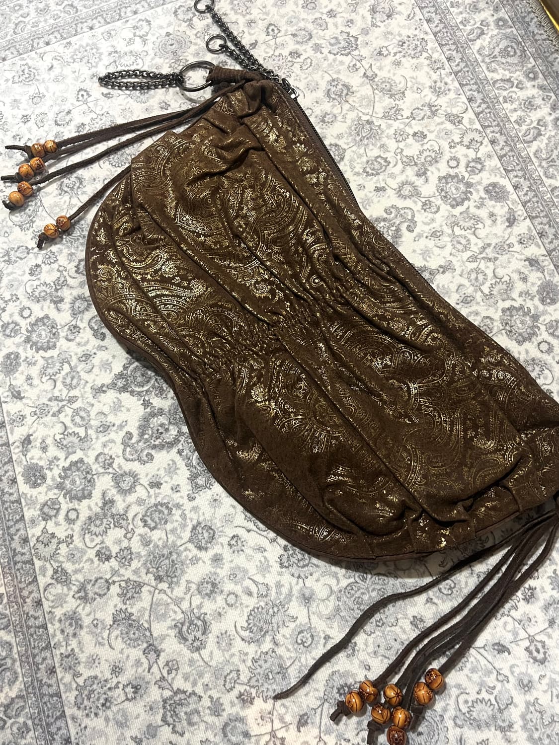 오리엔탈 에스닉 스톤 브라운 체인 프린지 백 상품이미지5