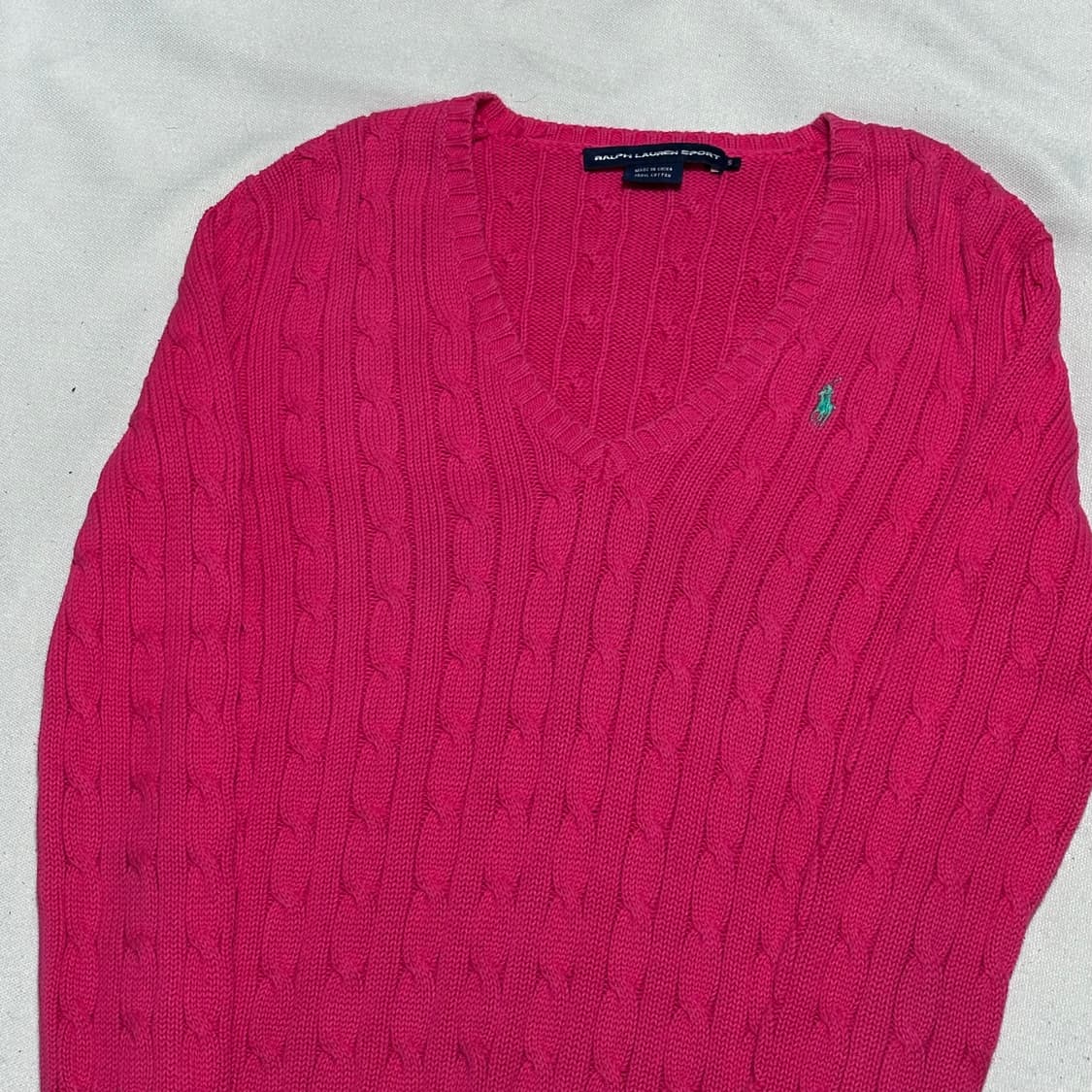 S 폴로랄프로렌 여성용 브이넥 케이블 핑크 니트 상품이미지1
