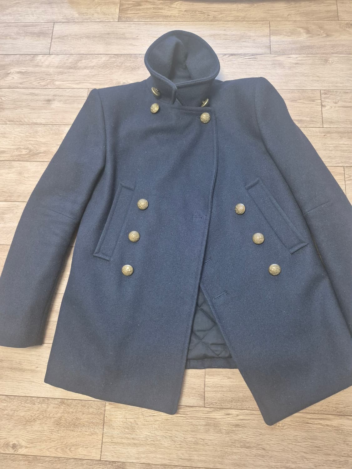 발망 디자인 모직 네이비 더블코트 상품이미지3