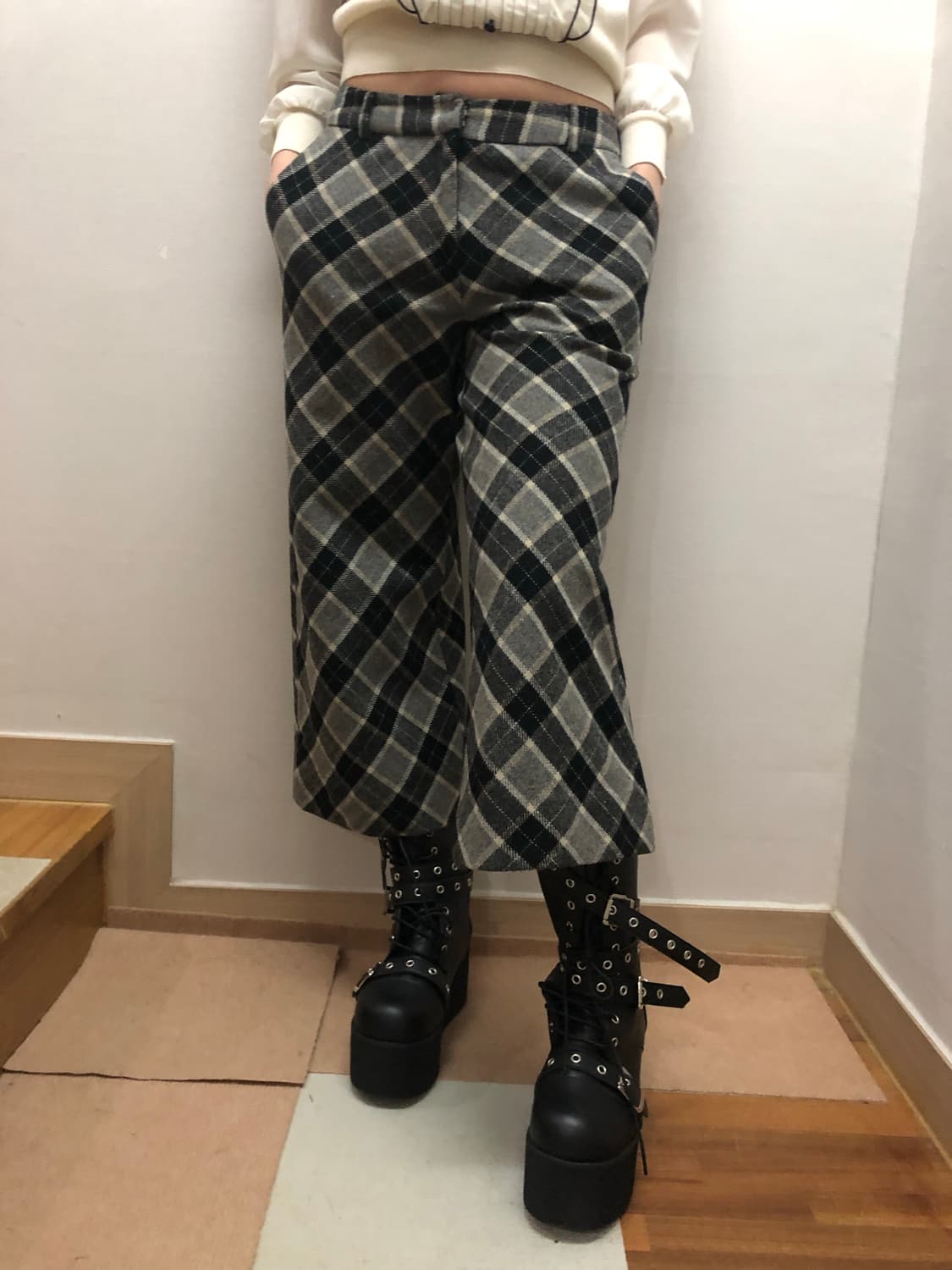 빈티지 그레이 체크 울 팬츠 상품이미지5