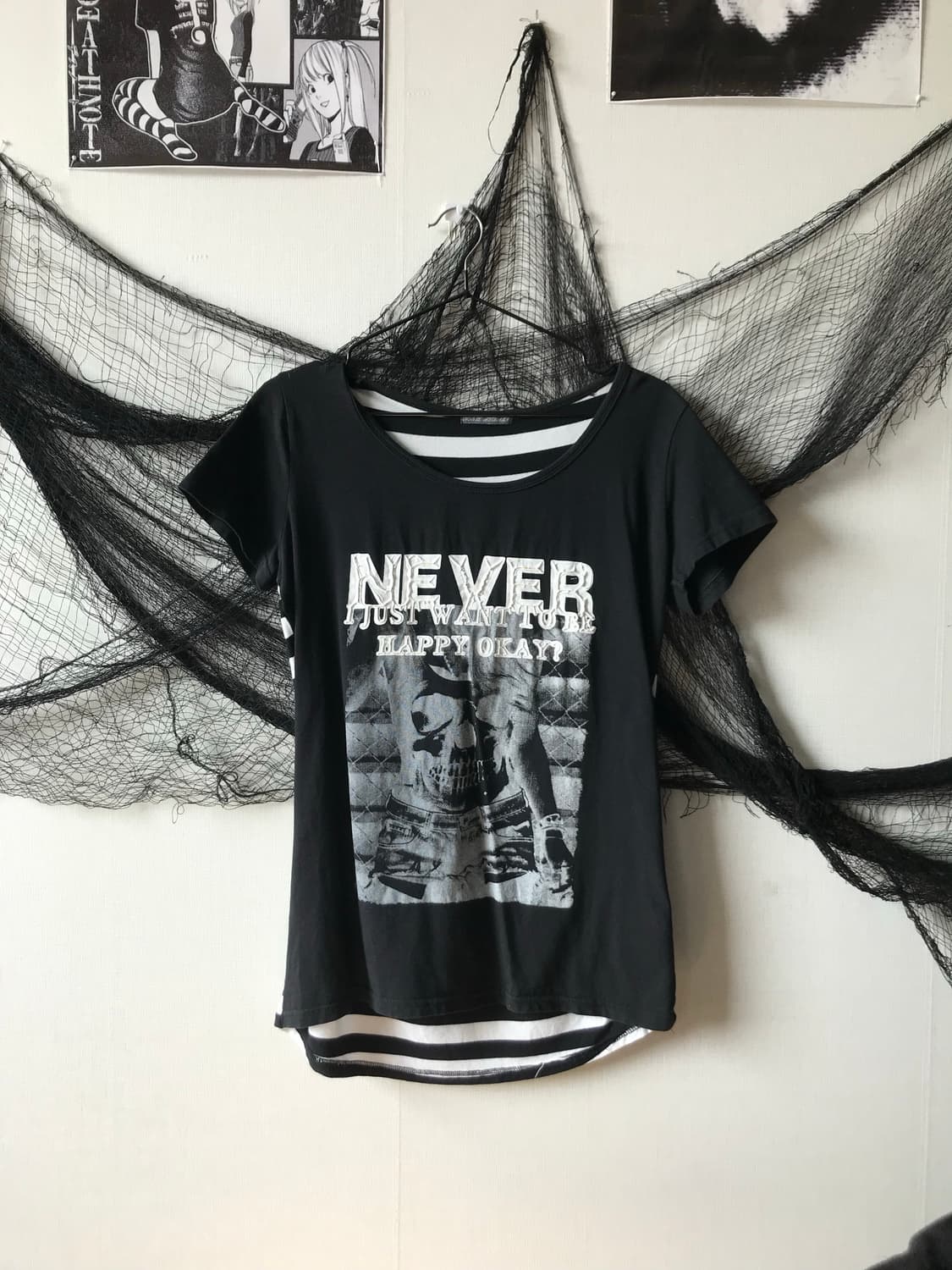 Punk mood stripe printing halfsleeve   상품이미지1