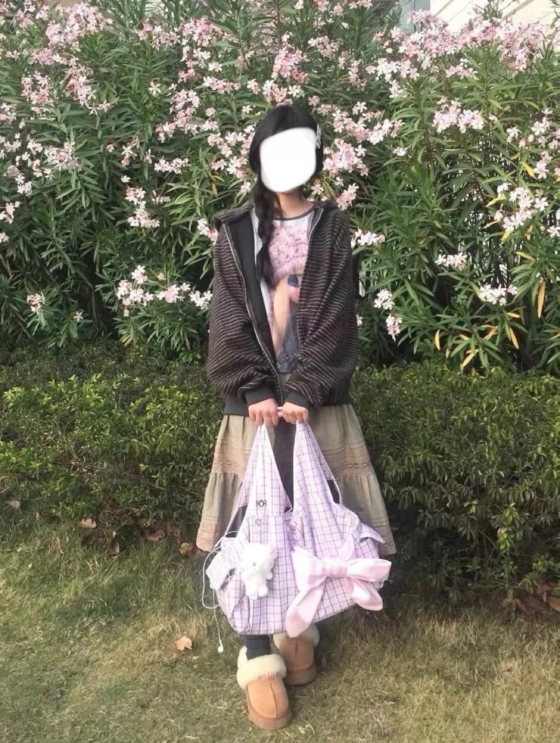 시월107 보우백 체크핑크 상품이미지3