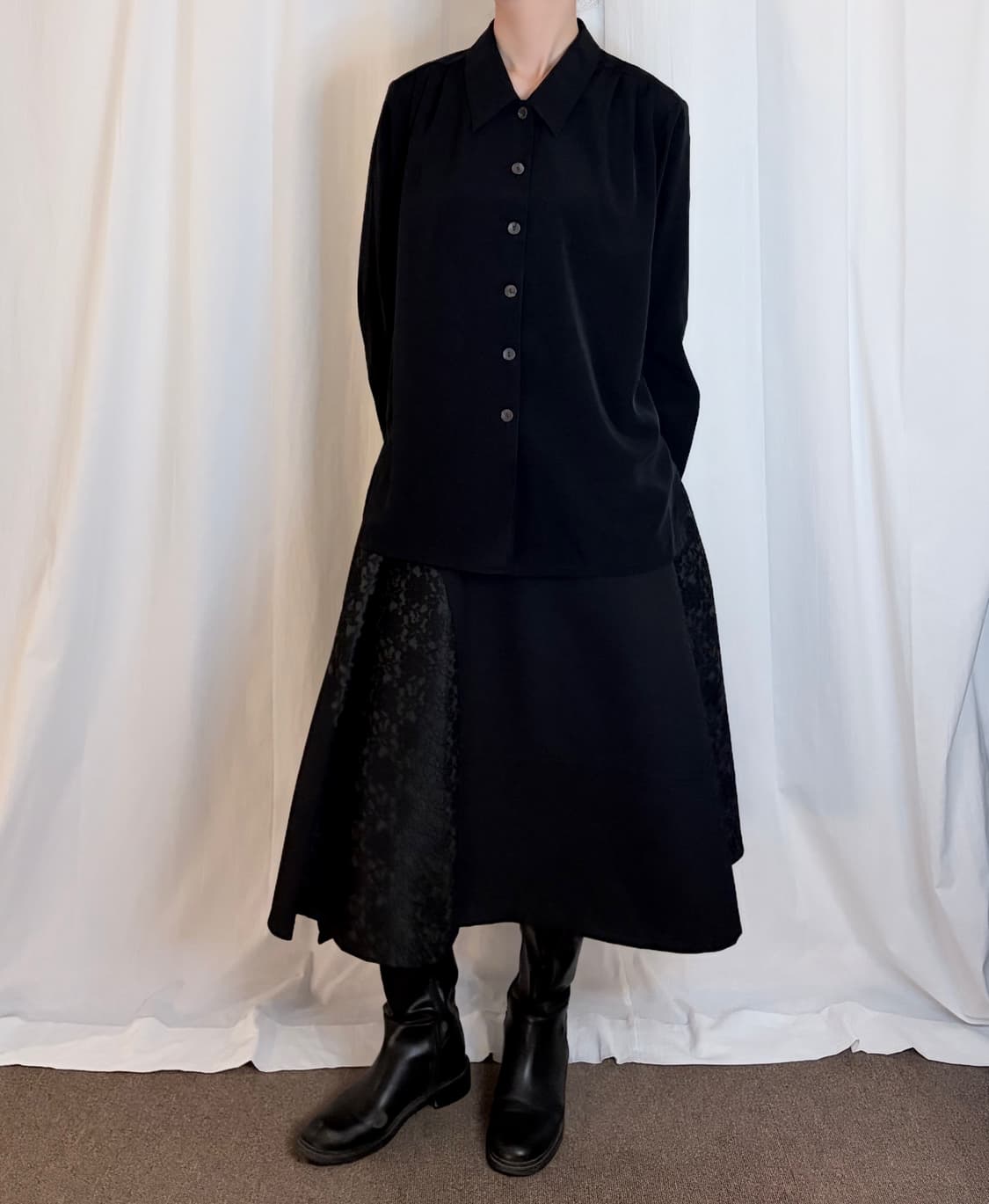Oversized Shirring Shirt - Black 상품이미지3
