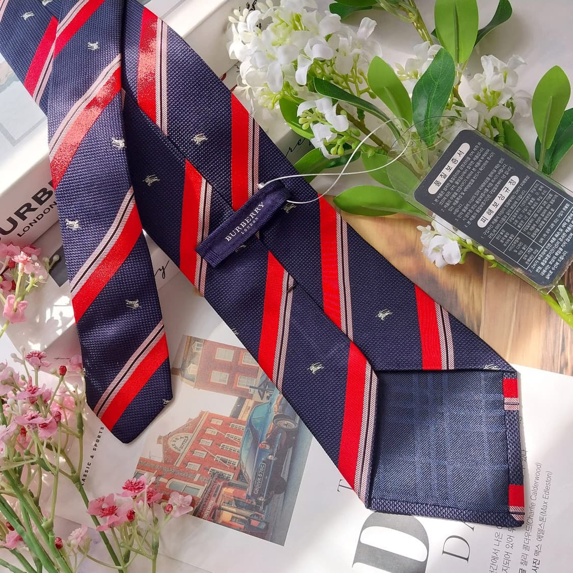 버버리 정품 기마사 로고 전체패턴 넥타이 9.9cm 새제품 K2215 상품이미지5