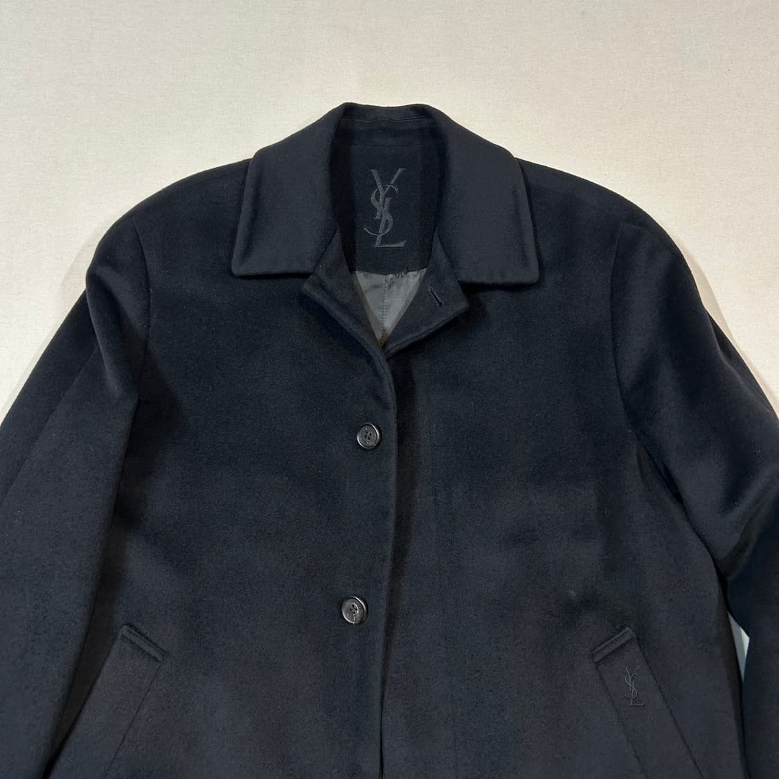 M) YSL 입생로랑 울 캐시미어 미디움 코트 자켓 블랙 상품이미지3