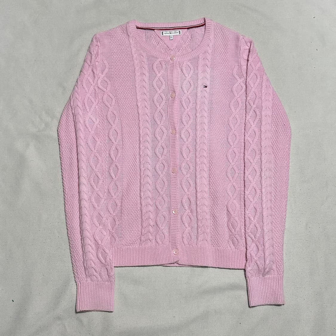 176 타미힐피거 여성용 핑크 케이블 가디건 상품이미지2