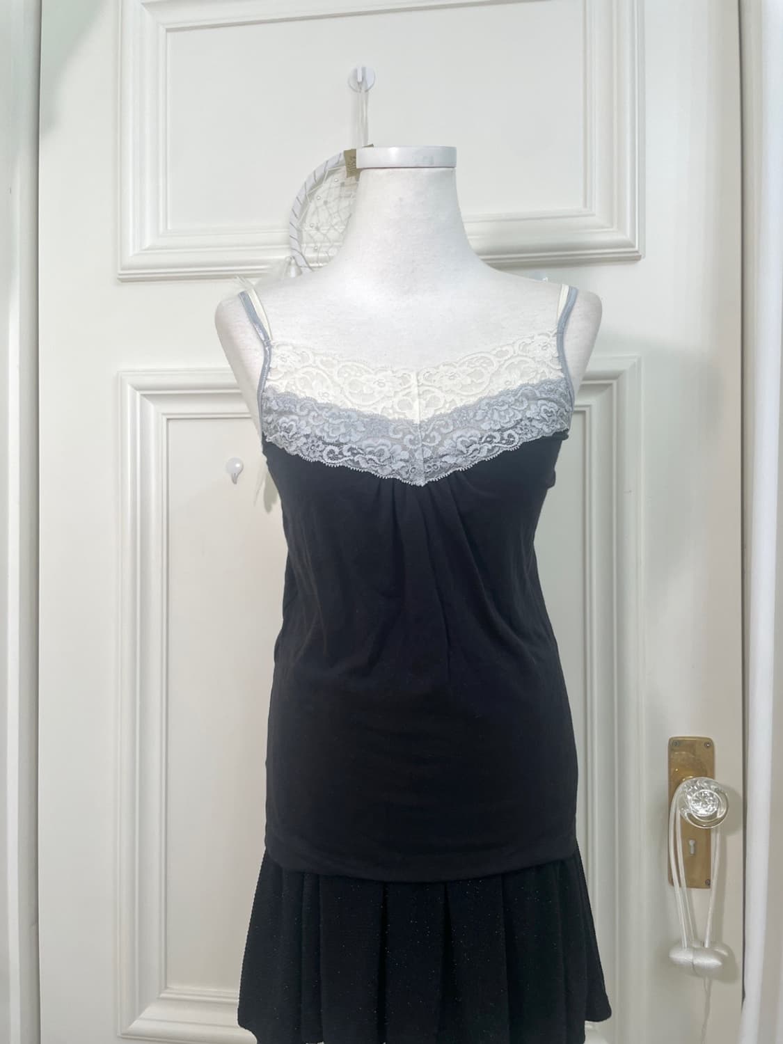 black lace trim shirring cotton sleevele 상품이미지1