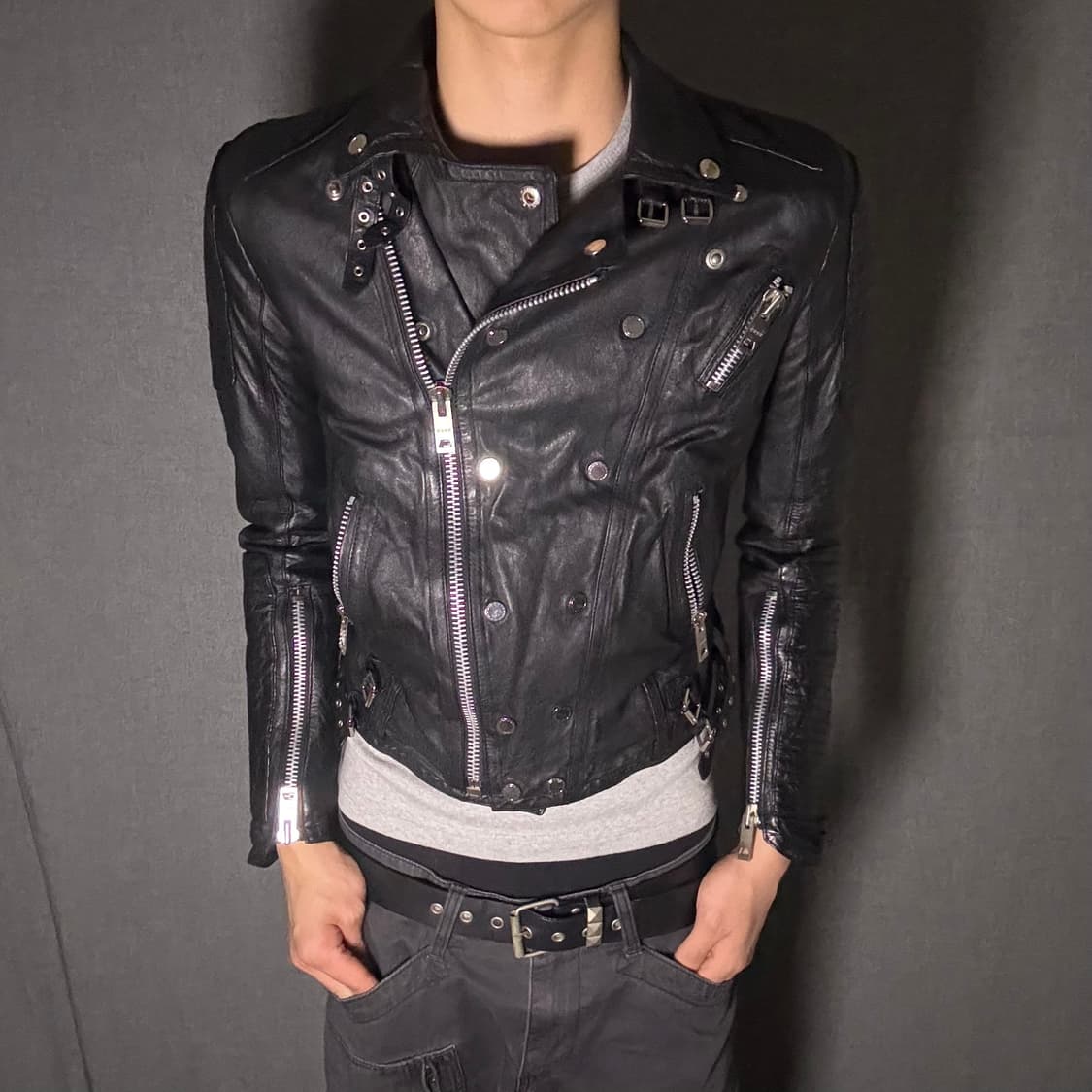 lamb skin slim fit rider jacket 상품이미지2
