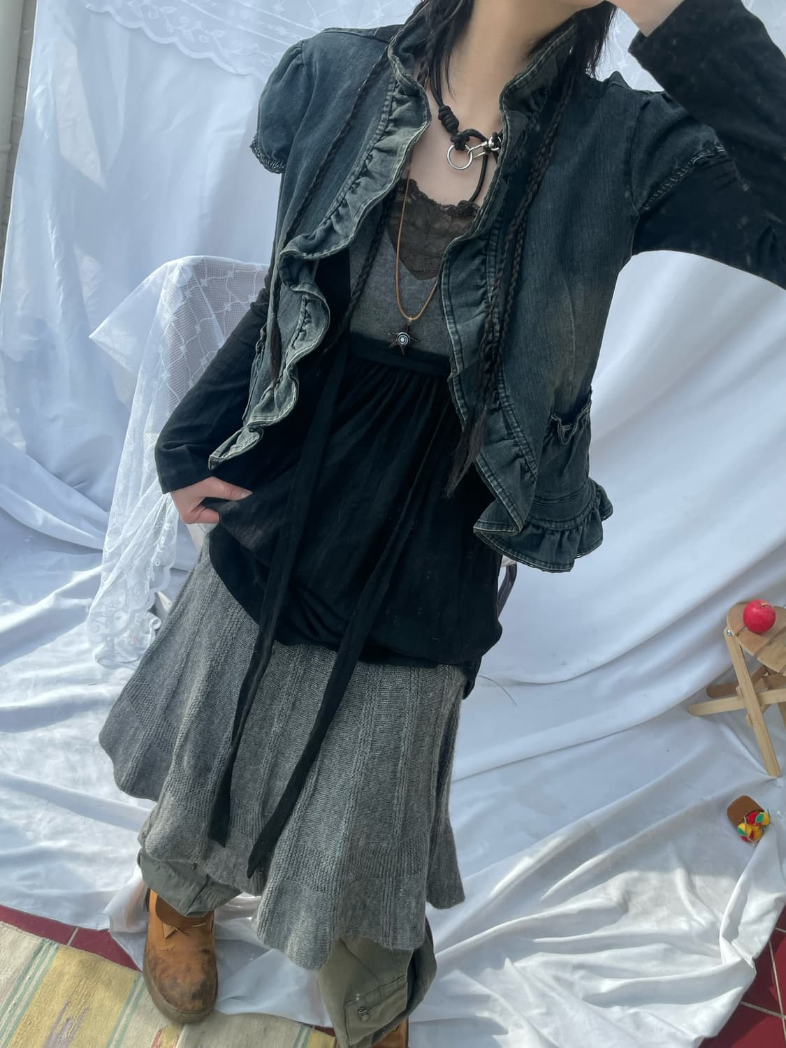 Frill detail denim lace jacket 상품이미지2