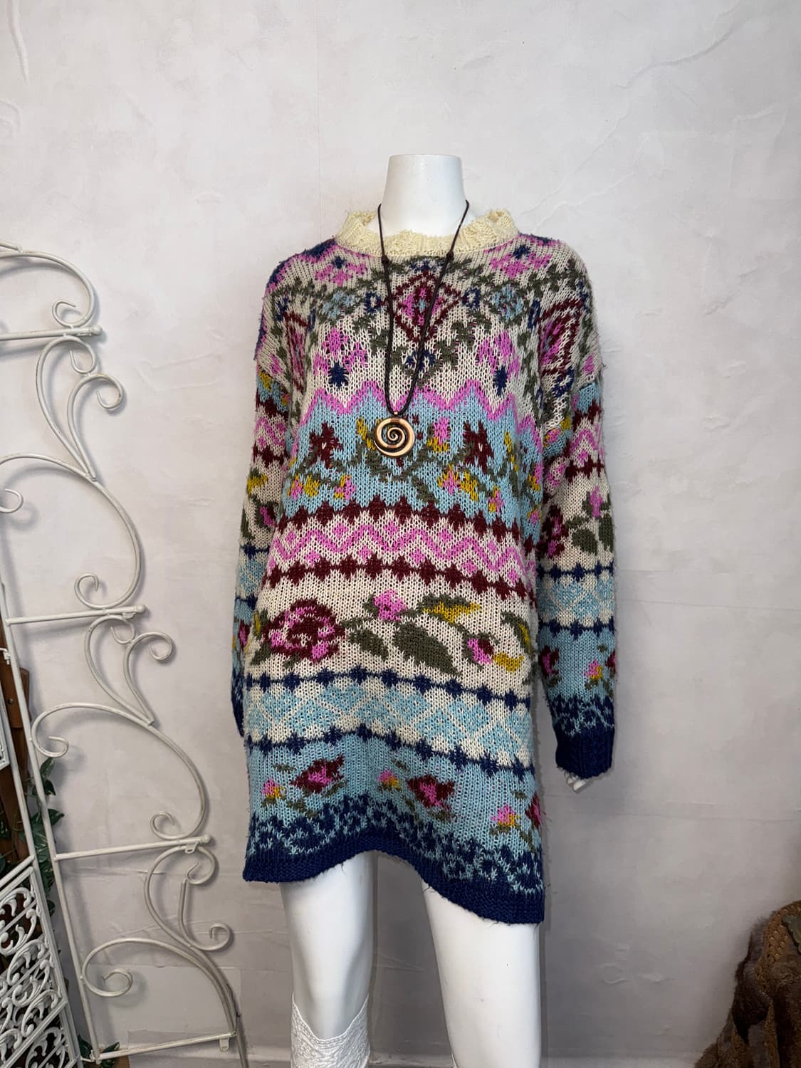 Mixed pink blue bohemian hippie knit ops 상품이미지1