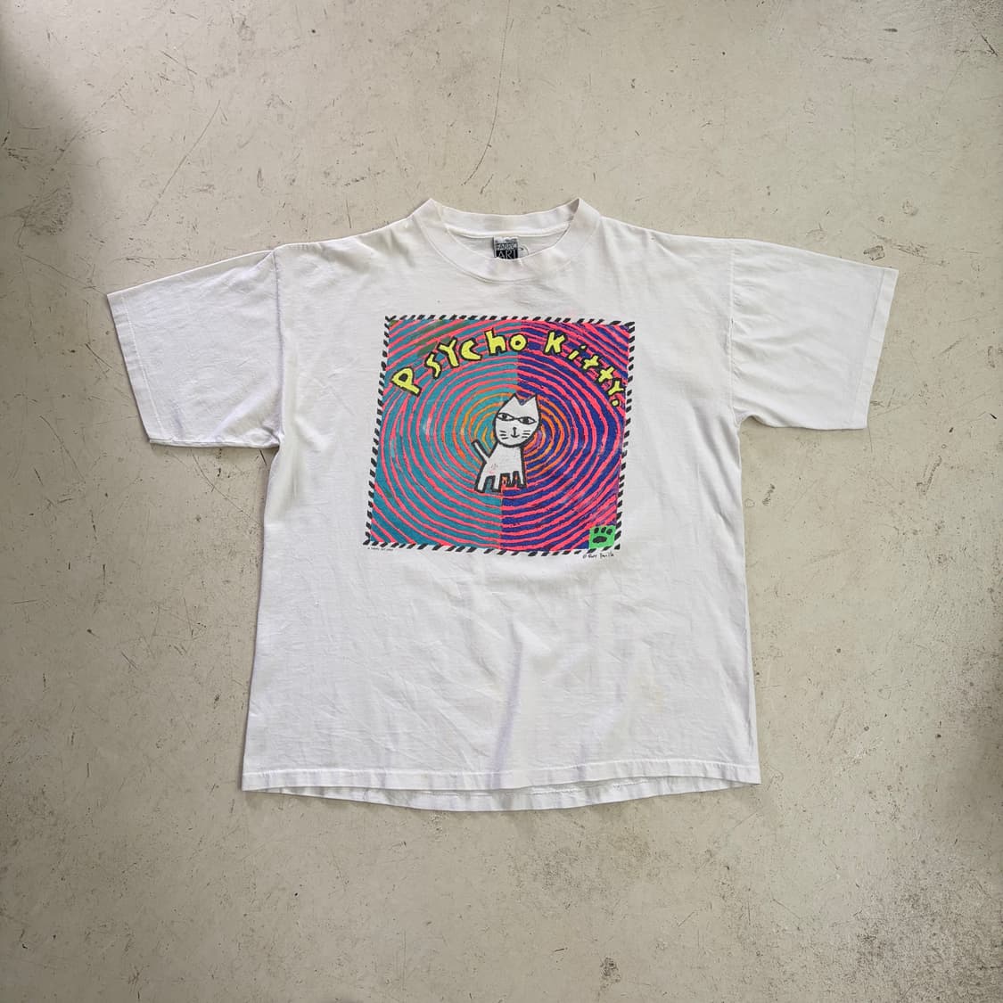 90s USA Psycho Kitty 빈티지 싱글스티치 반팔티 XL 상품이미지1