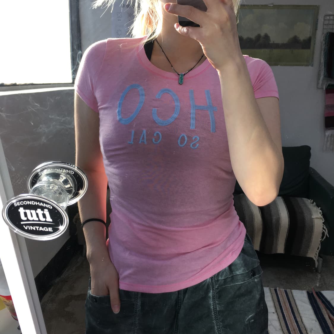 투티/0222 홀리스터 y2k 반팔 연핑크 러블리 자수 로고 상품이미지1