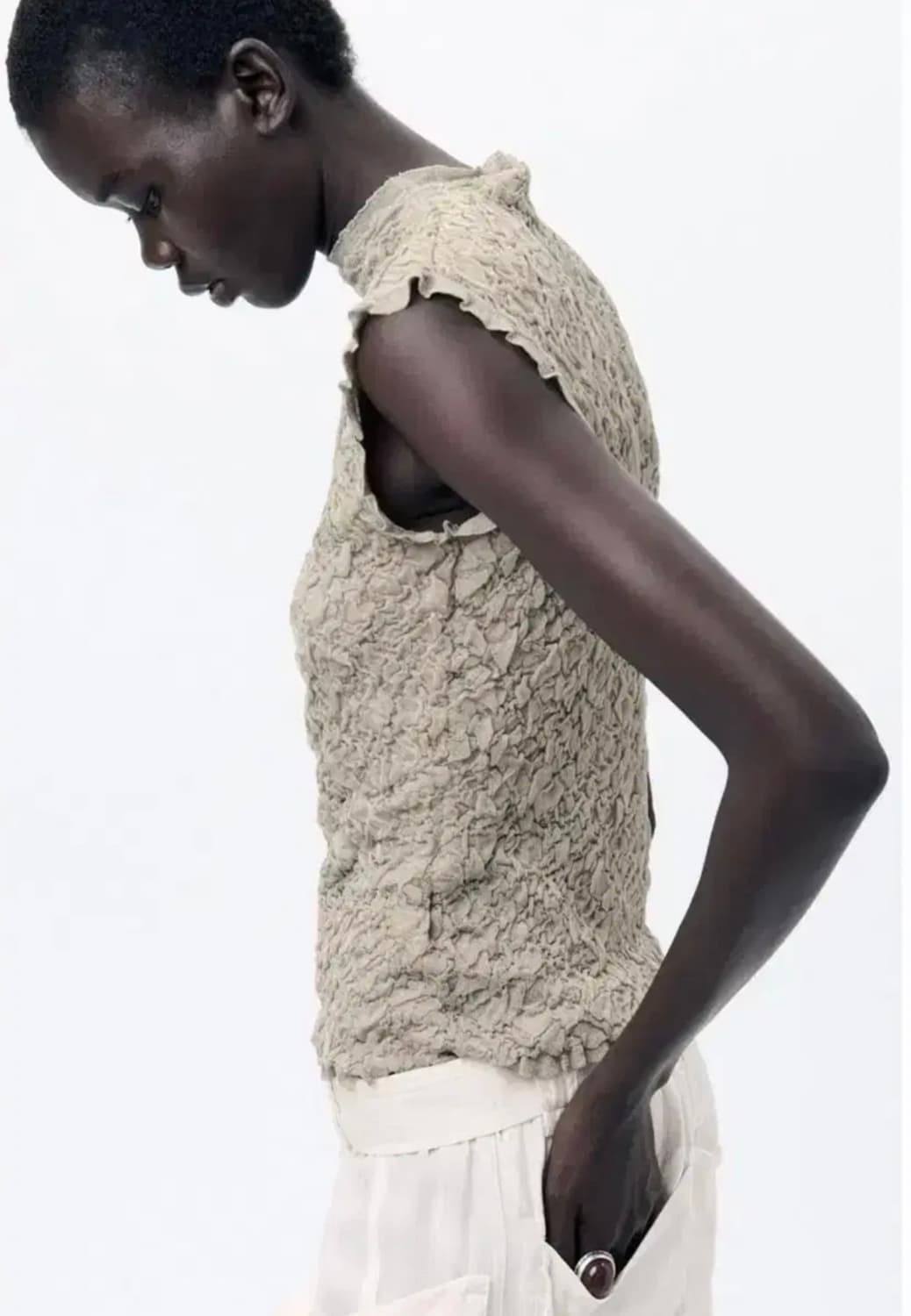 ZARA 자라 링클 이펙트 니트 탑, 자라 캡소매 티셔츠, 자라 링클 탑 상품이미지2