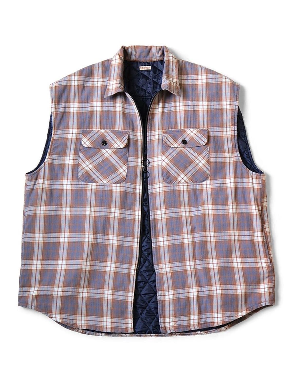 캐피탈 플란넬 체크 x 퀼티드 슬리브리스 베스트 네이비 상품이미지1