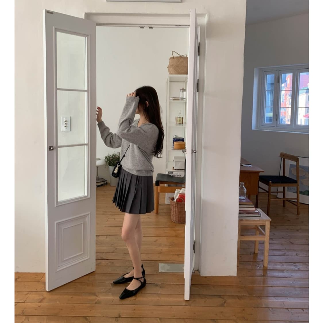 새상품) 미엘 miel 캐시미어 울 니트 하이 브이넥 니트 그레이 상품이미지3