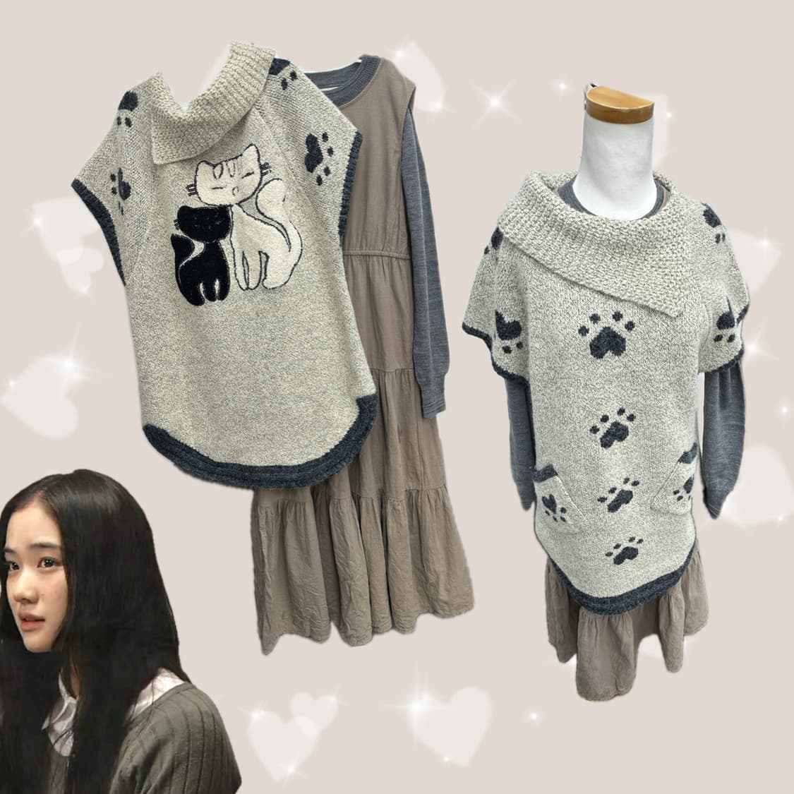 🐈‍⬛하구미의 러블리 cat 코디세트🐈‍⬛ 니트 조끼 원피스 그런지 상품이미지2