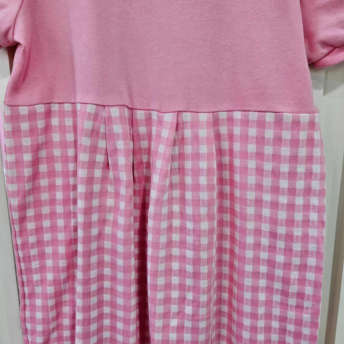 핑크 깅엄 배색 원피스 상품이미지4