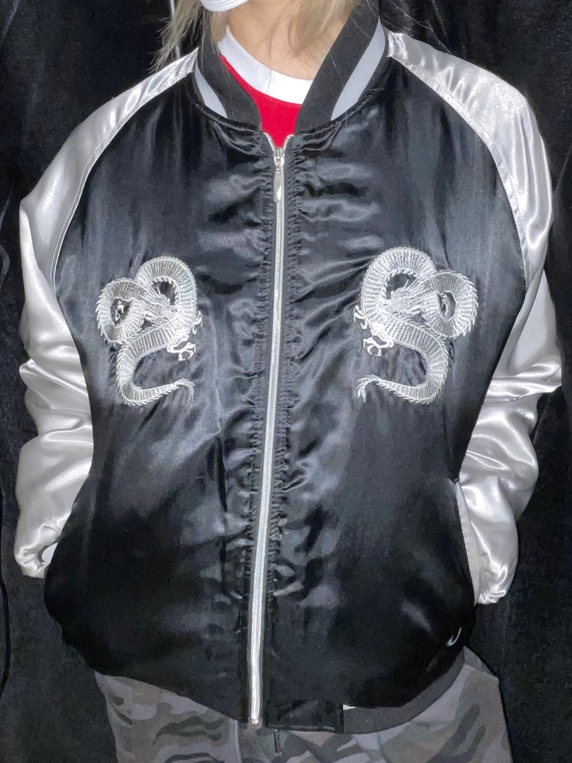 일본빈티지 재패니즈 요코하마 용 자수 스카잔 상품이미지1